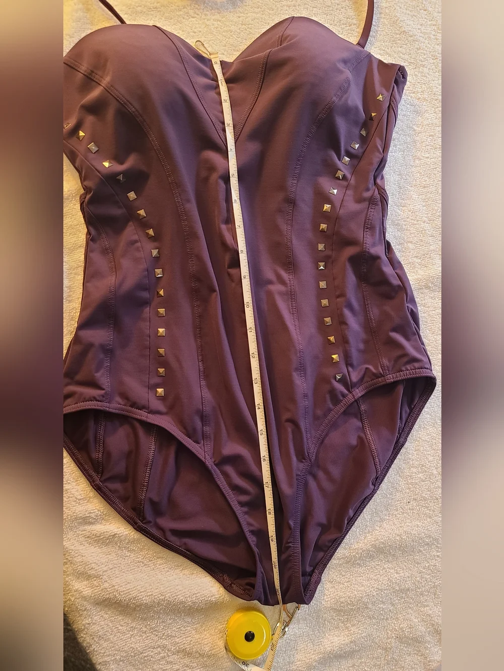 Calvin Klein Studded One Piece Swimsuit Purple Size 12 Underwire B/C Cups - Picture 9 of 12